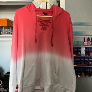 Torrid Pink and White Ombre Lace-Up Hoodie